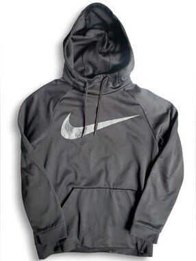 Nike Men's Black Large Silver Swoosh Logo Hoodie Dri-Fit Cooling Fabric Small